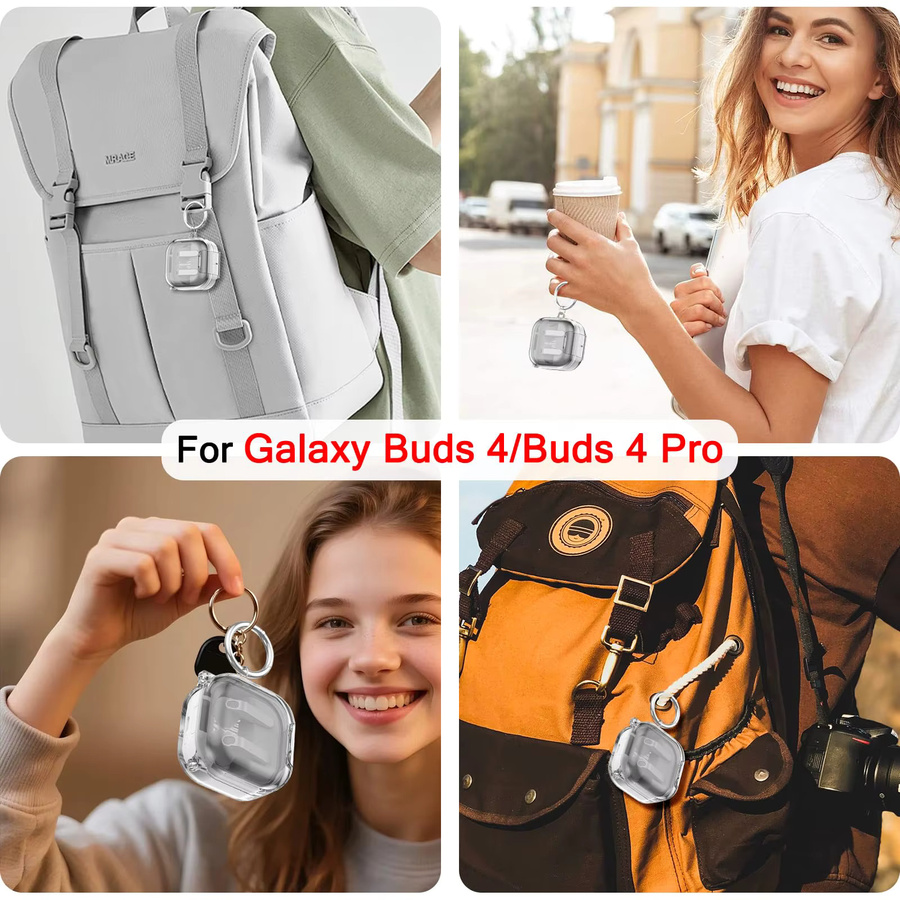 Stoßfeste TPU-Schutzhülle für Samsung Galaxy Buds 4 / Buds 4 Pro, transparent, mit integriertem Telefonständer und sicherem Verschluss - Bild 4