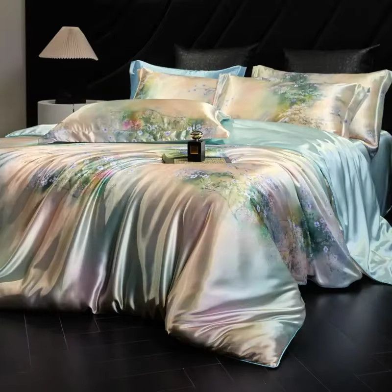 Lshah Bettwäsche-Set aus natürlicher Maulbeerseide mit Print, kühlend und komfortabel für den Sommer - Bild 1