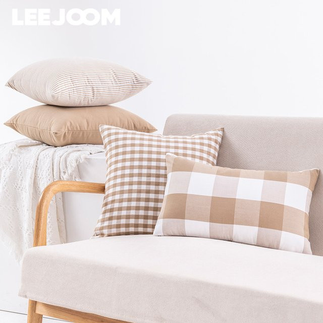 Leejoom Dekorative Kissenbezüge beige kariert und gestreift für dein Sofa B/H: 30 x 50 cm - Bild 1