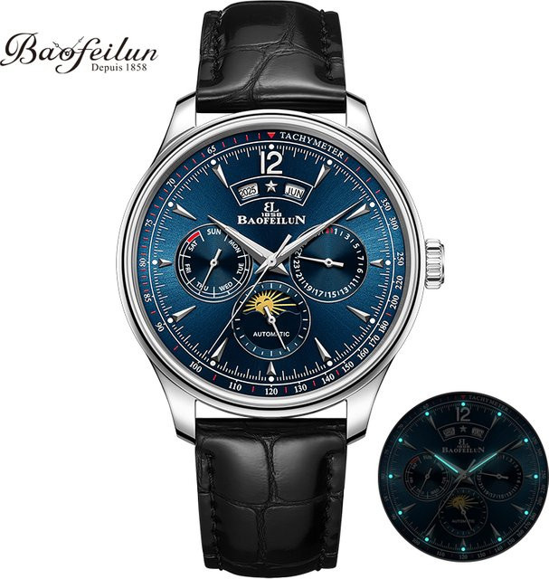 BAOFEILUN Armbanduhr Automatik, Edelstahl, Blau, Herren - Bild 1