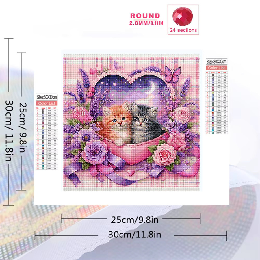 EverShine Tier-Diamant-Mosaik Katzenbild mit Liebesherz und Blumen als Strass-Stickerei aus Acryl, Multicolor, Breite: 20 cm, Höhe: 20 cm - Bild 2