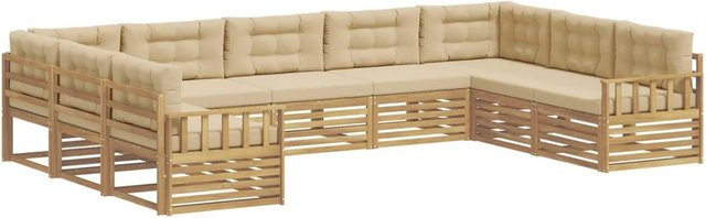 vidaXL Outdoor-Sofagarnitur 9-teilig aus Akazie Massivholz in Weiß und Beige mit Sitz- und Rückenkissen - Bild 1