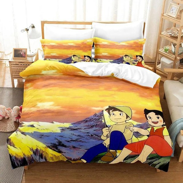 Bettwäsche Set Lodestar Anime Heidi Mädchen der Alpen mit Bettbezug und Kissenbezügen, Mehrfarbig, B/H: 150 x 200 cm - Bild 1
