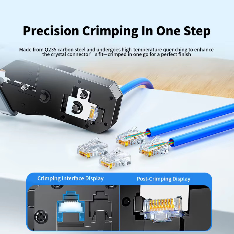 SAMZHE RJ45 Crimpzange für Ethernet LAN Kabel mit Cutter und Stripper in Schwarz - Bild 3