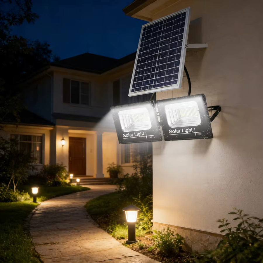 YQCHEZI Solar-Flutlichter mit Doppel-LED-Kopf in Schwarz mit Dämmerungssensor für Garten und Außenbereich - Bild 2