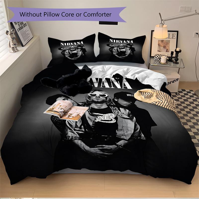 3-teiliges Nirvana Band Bettwäsche-Set in Schwarz, bestehend aus 1 Bettbezug und 2 Kissenbezügen, Material: 100% Polyester, B/H: 135 x 200 cm - Bild 3
