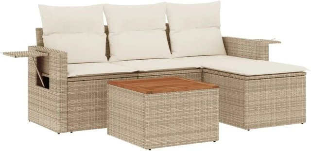 vidaXL 5-teilige Garten-Sofagarnitur aus Polyrattan in Beige mit Kissen und L-Form für Terrasse und Garten - Bild 1