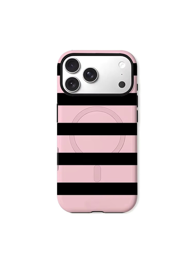 Potdemiel Robuste Handyhülle mit schwarzen Streifen in Rosa für iPhone 17 16 15 14 13 Pro Max Plus mit Magnetfunktion und Doppel-Schicht-Schutz - Bild 6
