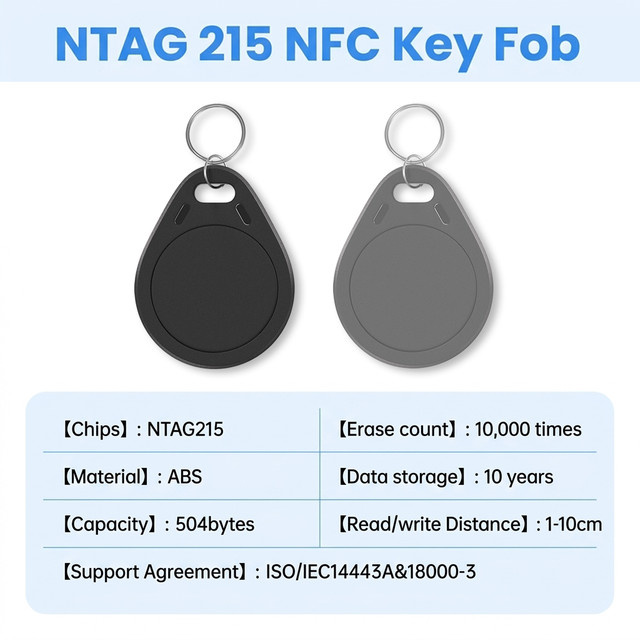 HENNCER NTAG215 NFC-Schlüsselanhänger in Schwarz, wasserdicht und wiederbeschreibbar, 504 Bytes, kompatibel mit Amiibo sowie Apple Shortcuts für iOS und Android - Bild 1
