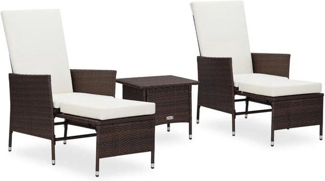 vidaXL 3-tlg Garten-Lounge-Set aus braunem Poly-Rattan mit Auflagen und Beistelltisch - Bild 1