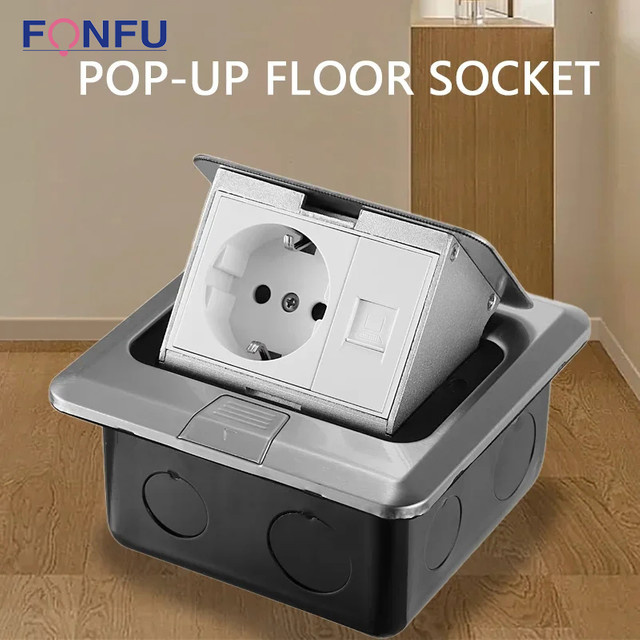 T&I Pop-up-Bodenteckdose mit EU/Universal-Steckdose in Silber für Besprechungsräume, Einbau-Desktop-Buchse B/T/H: 12,0 x 10,0 x 5,5 cm - Bild 1