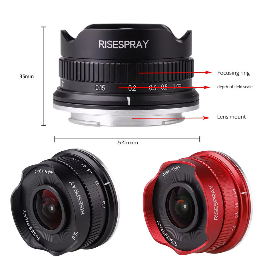 RISESPRAY 10mm F5.6 Fisheye APS-C Objektiv mit manuellem Fokus für Canon EOSM Sony E Canon EF-M Fuji FX Olympus M4/3 Panasonic M4/3 in Rot - Bild 4