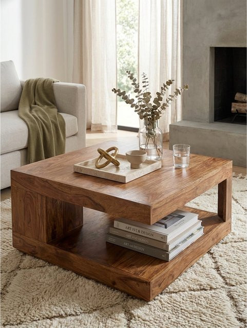 Couchtisch KADIMA DESIGN aus Massivholz Sheesham in Braun im Landhausstil, Breite: 90 cm - Bild 1