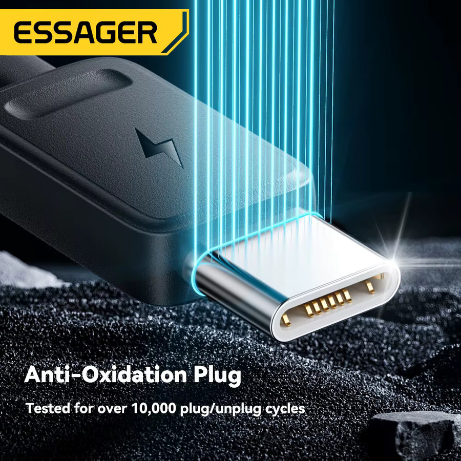 Essager 4-in-1 Schnellladekabel Schwarz mit USB-C, Micro-USB und Lightning Adaptern - Bild 4