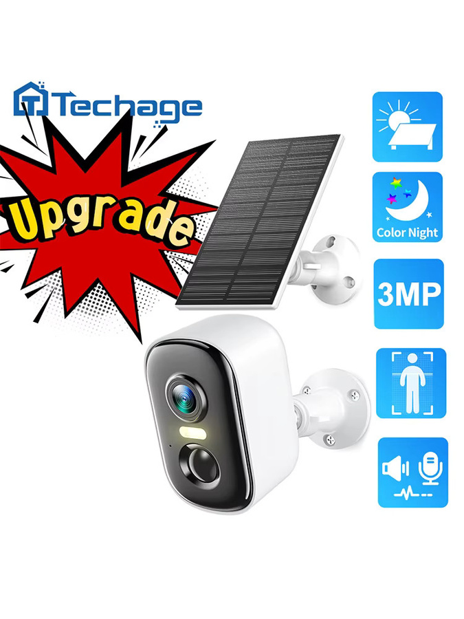Techage 3MP Solar WiFi Outdoor Sicherheitskamera mit Akku, Weiß, PIR-Bewegungserkennung, Zwei-Wege-Audio und Alexa-Unterstützung - Bild 4