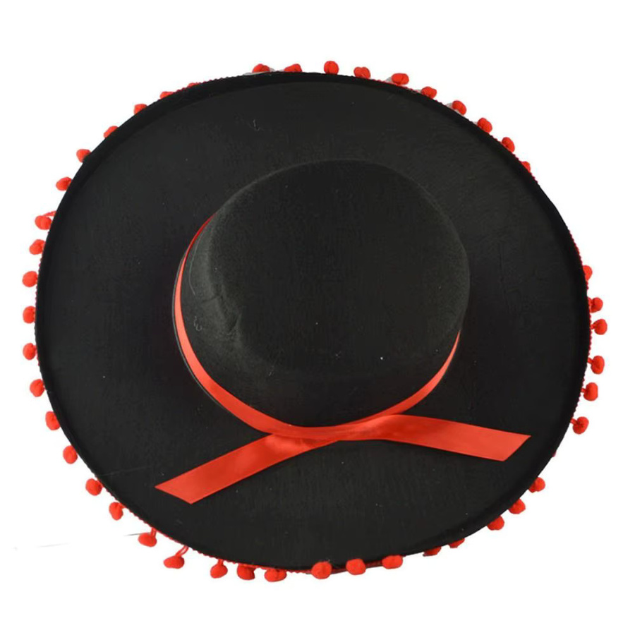 Flaumball Mexikanischer Sombrero-Hut, Schwarz, Filz - Bild 2