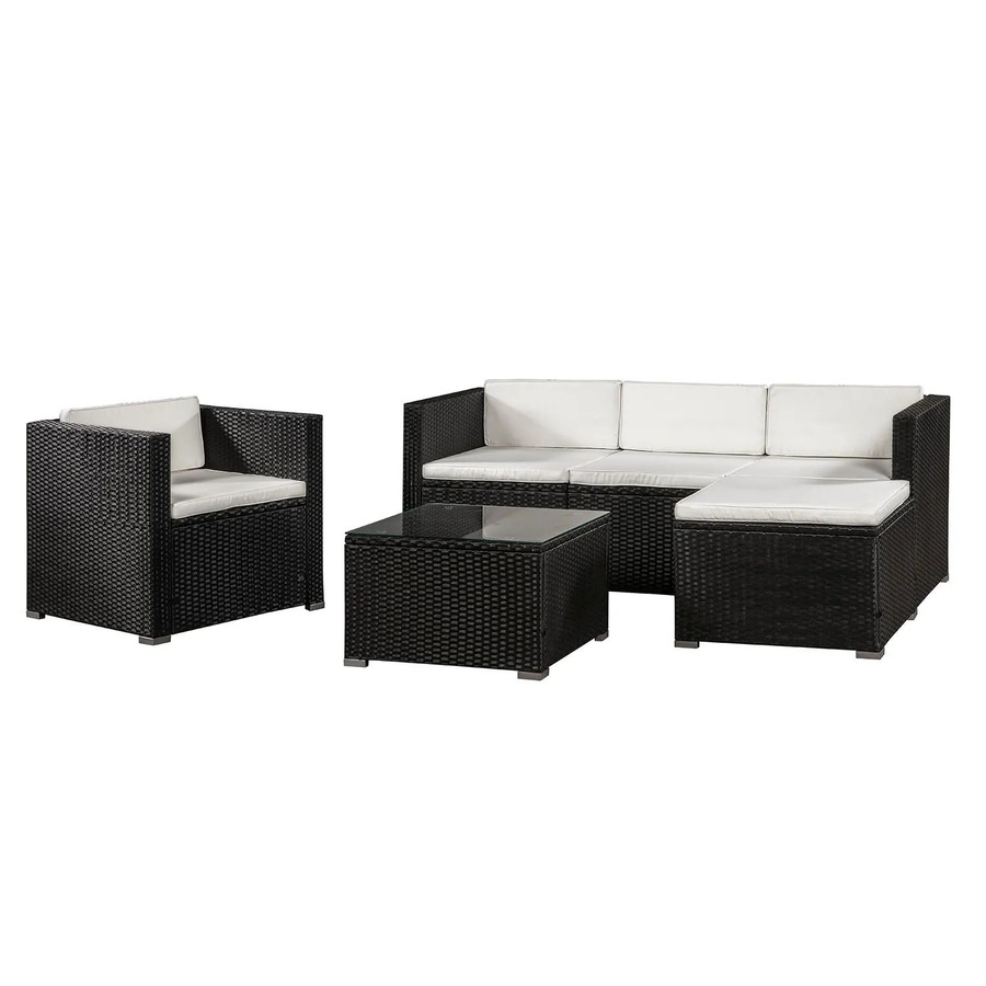 Juskys Polyrattan Lounge Sitzgarnitur Punta Cana L in Schwarz mit Bezügen in Creme - Bild 2