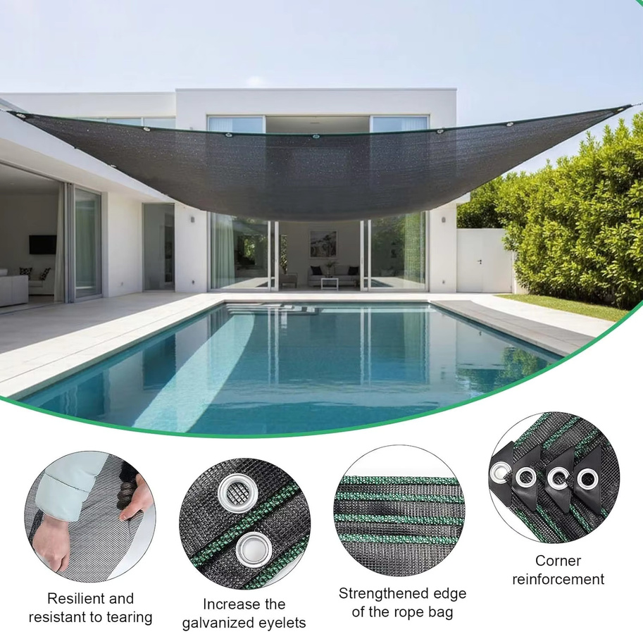 GKXLH Outdoor-Vorhang aus schwarzem HDPE-Netz als atmungsaktiver Sichtschutz und Moskitonetz für Terrasse, Balkon oder Pergola - Bild 4