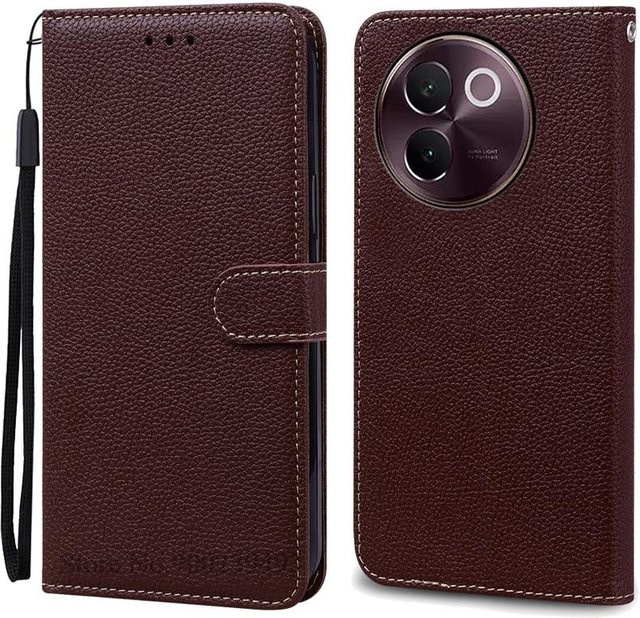 Vivo V40 Lite 5G Handyhülle als Brieftasche mit LED-Funktion und weicher Rückseite in Kaffeebraun - Bild 1