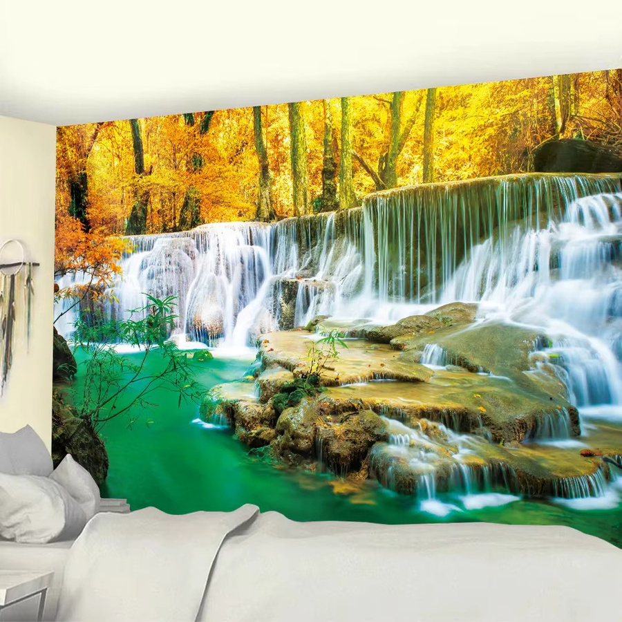 VIKAMA Wandteppich Naturlandschaft mit grünem Wasserfall und Wald, Wandbehang in Grün und Multicolour, B/H: 60 x 40 cm - Bild 1