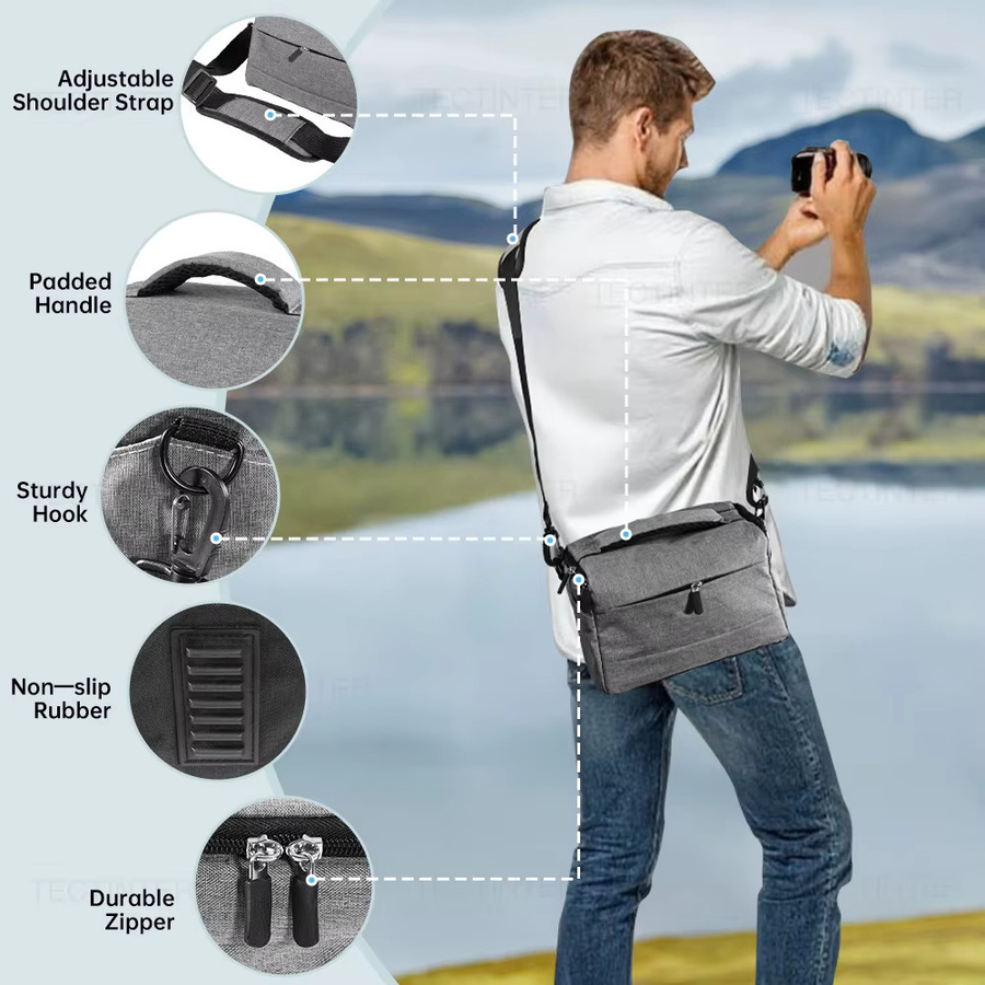 TECTINTER DSLR Kameratasche als Schultertasche für Sony, Canon, Nikon und instax in Schwarz und Grau - Bild 5