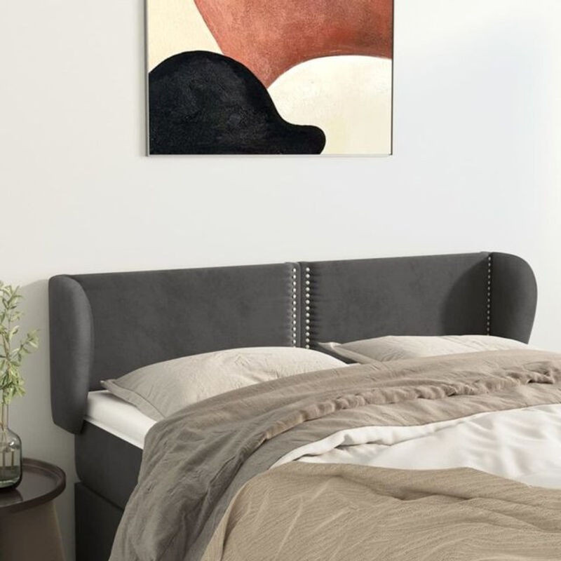 Vidaxl Kopfteil mit Ohren aus Samt in Dunkelgrau Anthrazit B/H: 147 x 78/88 x 23 cm - Bild 1