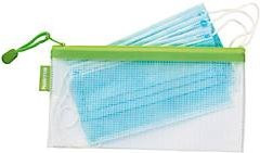 Kolma Mesh Bag Reißverschlusstasche aus transparentem EVA-Kunststoff in Blau mit 5 Mund-Nase-Bedeckungen nach EN 14683:2019 Type I für Erwachsene - Bild 1