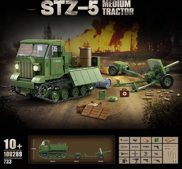 WNONSO WW2 Militär Klassiker STZ-5 Mittelschwerer Armeetraktor, Bausteine, ab 10 Jahren - Bild 1