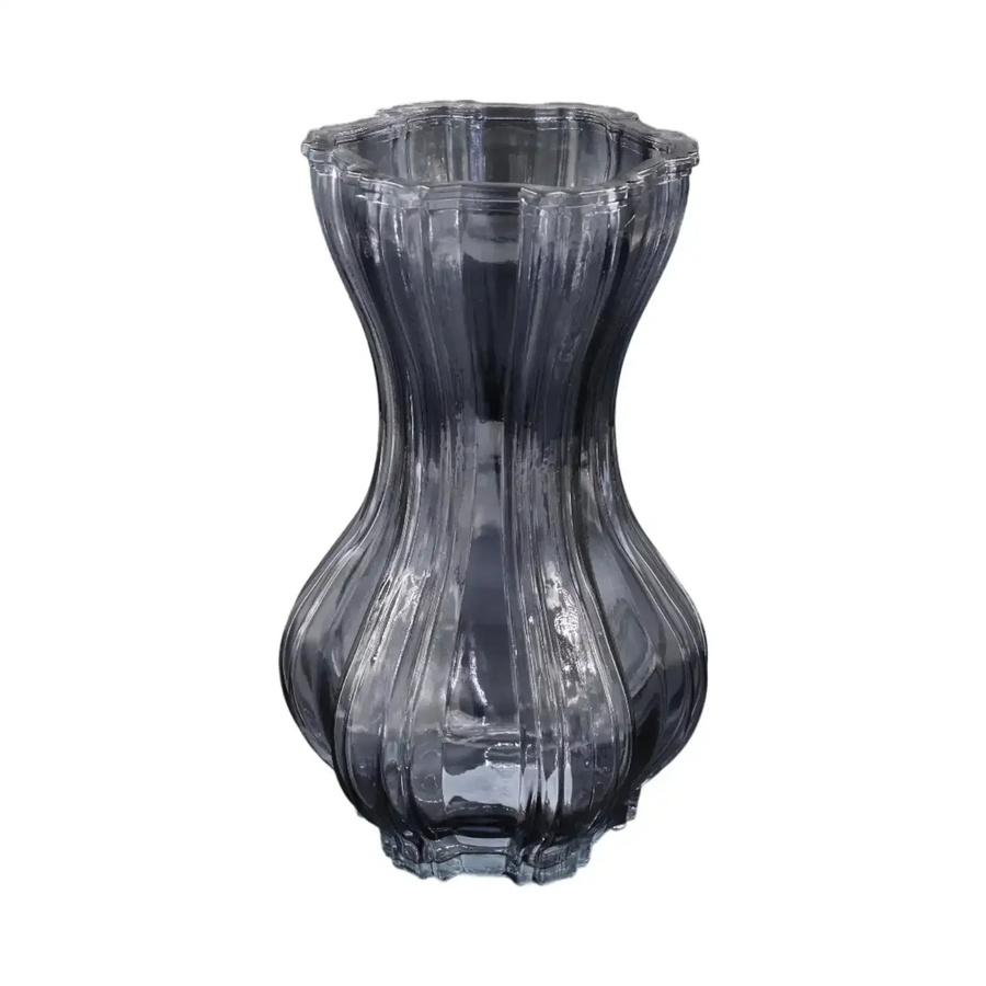 House of Nature Vase Flin Fion in Grau aus Glas mit vertikaler Rillenstruktur und geschwungener Form, Höhe: 25 cm - Bild 1