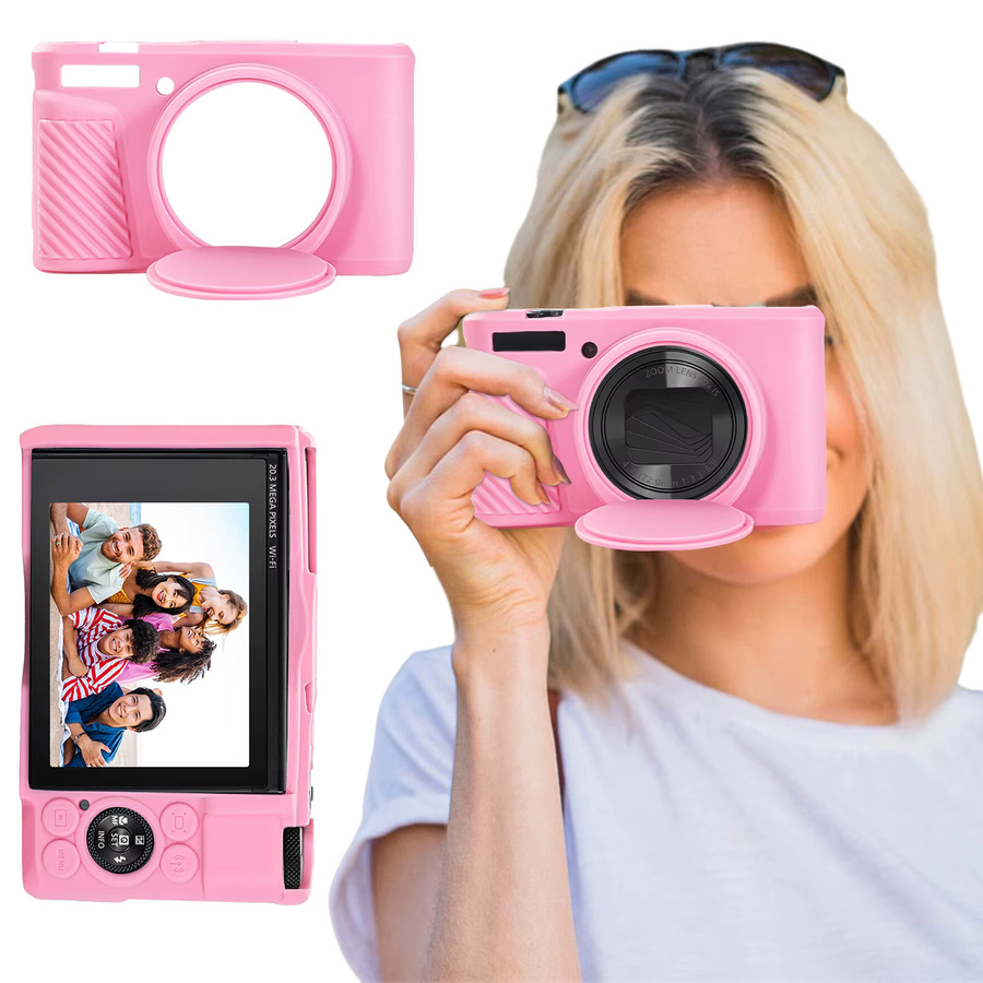 Weiche Gummi-Silikonhülle mit Linsenschutz für Canon PowerShot G7X Mark II, Mark III, SX740HS und SX730HS in Beige - Bild 3