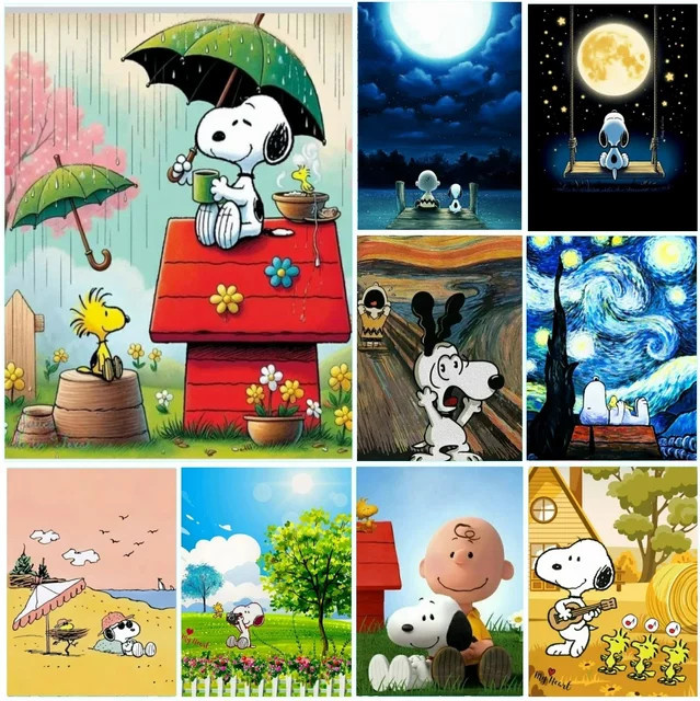 KAYOU Snoopy Swingings auf der Schaukel, Diamant Kunst Malerei, Set - Bild 1
