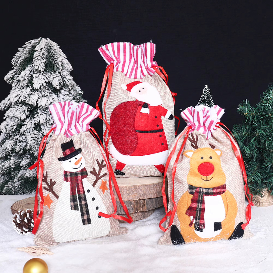 Schneemann Weihnachtsgeschenktüten mit Kordelzug als bunte Süßigkeitenbeutel und Party-Dekoration für Weihnachten und Neujahr - Bild 2