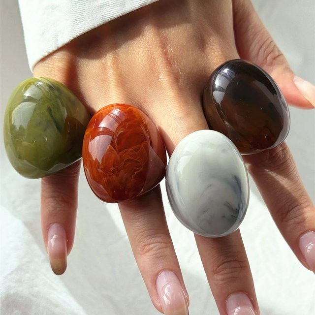 HuanZhi Ring-Set 4-teilig, Harz, Farbverlauf, Damen - Bild 1