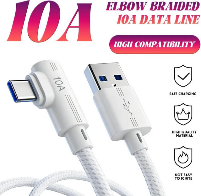 240W USB auf Typ C Ladekabel mit 90 Grad Winkel für schnelles Laden, erhältlich in Schwarz oder Weiß, Längen: 1m, 1,5m, 2m oder 3m - Bild 1