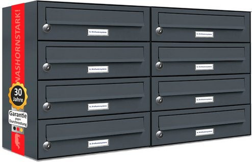 AL Briefkasten 8-Parteien Briefkasten-System für die Aufputzmontage, grau, B/H/T: 76,6 x 46,0 x 27,5 cm - Bild 1