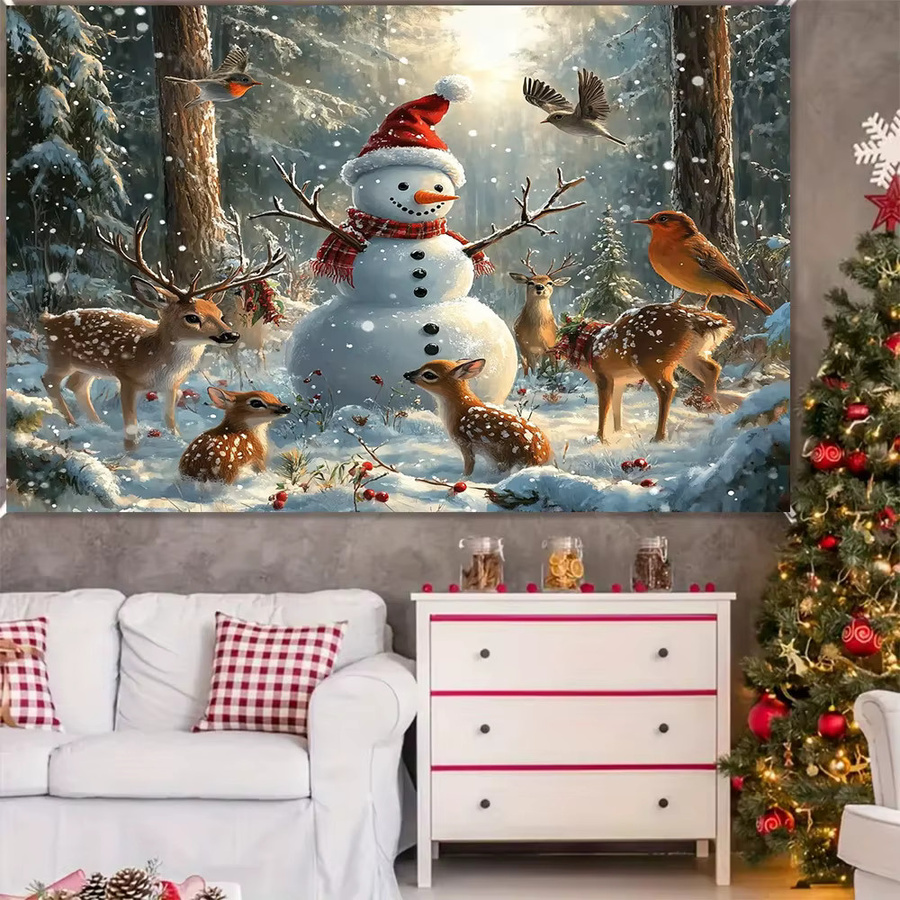 VIKAMA Wandteppich Winter Wald Schneemann für Wohnzimmer und Kinderzimmer mit Weihnachten Thema - Bild 2