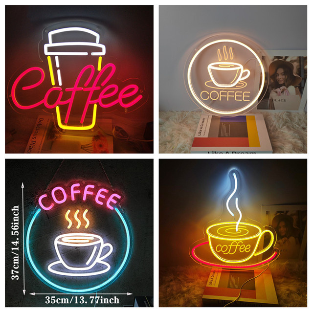 LED Kaffee Neonschild zur Wanddekoration mit USB-Anschluss für Café, Bar und Wohnräume - Bild 1