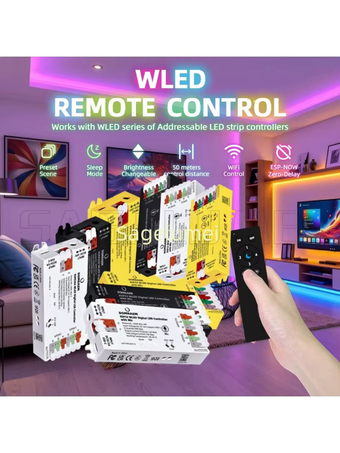 DOMRAEM WLED Digitaler LED-Controller ESP8266/ESP32 mit Mikrofon und UART, WiFi Remote, USB-C, Weiß - Bild 4