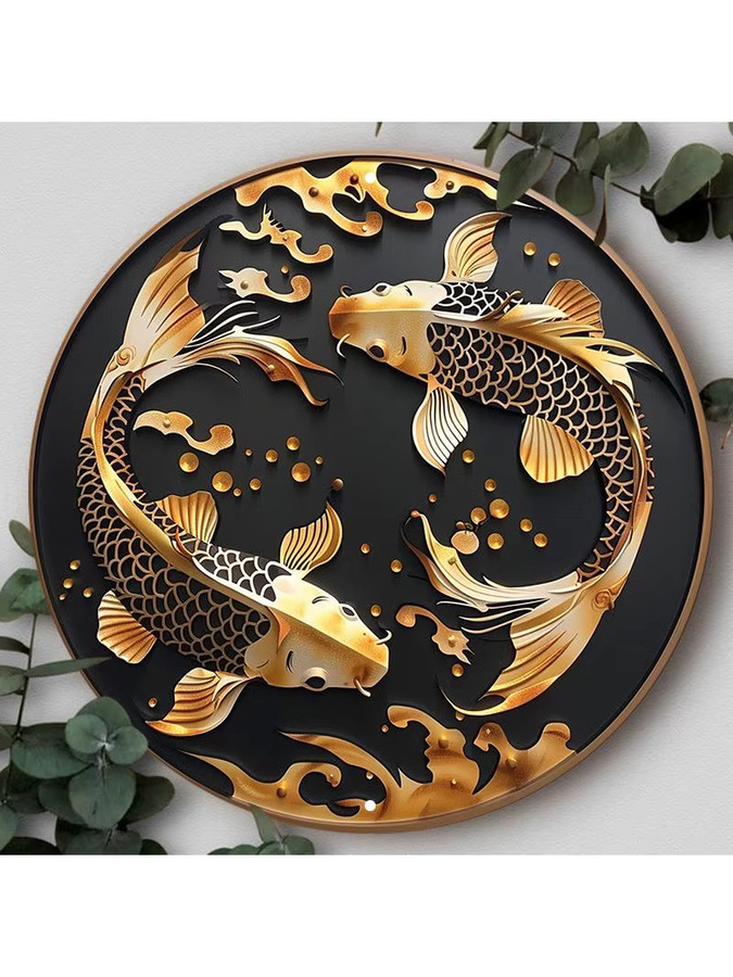 HELLOYOUNG Metallschild Fisch-Dekoration Gold, Rundes Wandposter mit Tier-Motiv, Durchmesser: 20 cm - Bild 5