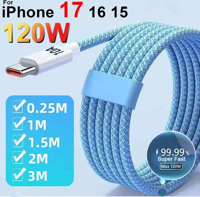 BAPPSUS USB Typ C Schnellladegerät 120W 10A Ladekabel für iPhone, Samsung, Huawei und Mi in Blau - Bild 1