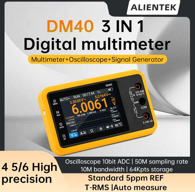 ALIENTEK DM40 3-in-1 Digitales Multimeter Oszilloskop und Signalgenerator mit 50M Abtastrate in Gelb - Bild 1