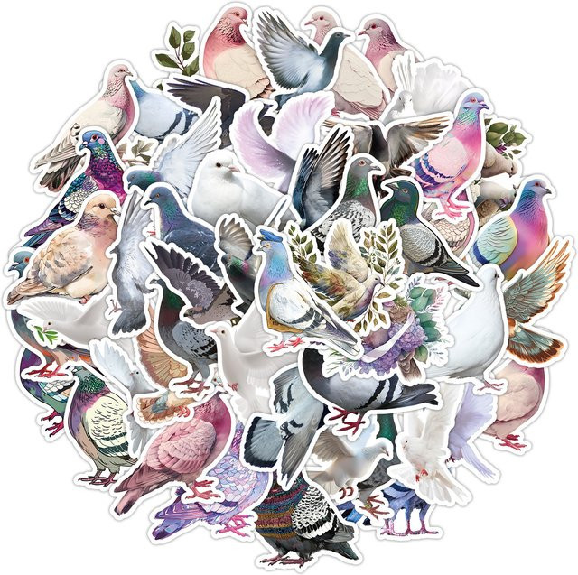 50 Stück GOGOTU Friedenstauben-Aufkleber in Multicolor als DIY-Dekoration und Graffiti-Sticker-Set für Kinder - Bild 1