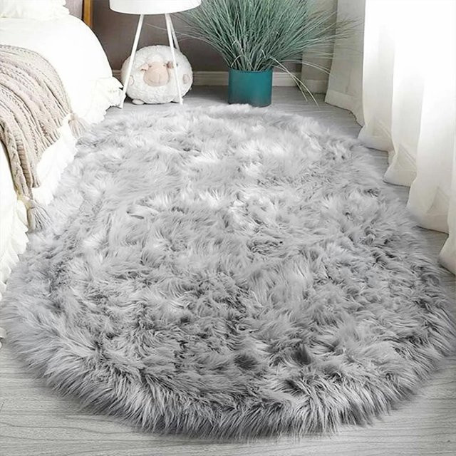 VIKAMA Luxuriöser Plüsch-Teppich in Oval, Farbe: Türkis, Rutschfeste Dekorative Bodenmatte aus Kunstfell für Wohnzimmer und Schlafzimmer - Bild 1