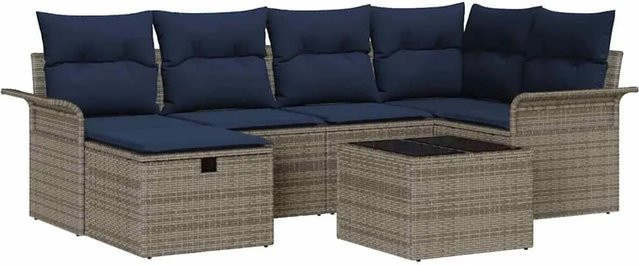 vidaXL Garten-Lounge-Set aus Polyrattan in Grau mit 7-teiliger Polstergarnitur und integriertem Kissen-Stauraum - Bild 1