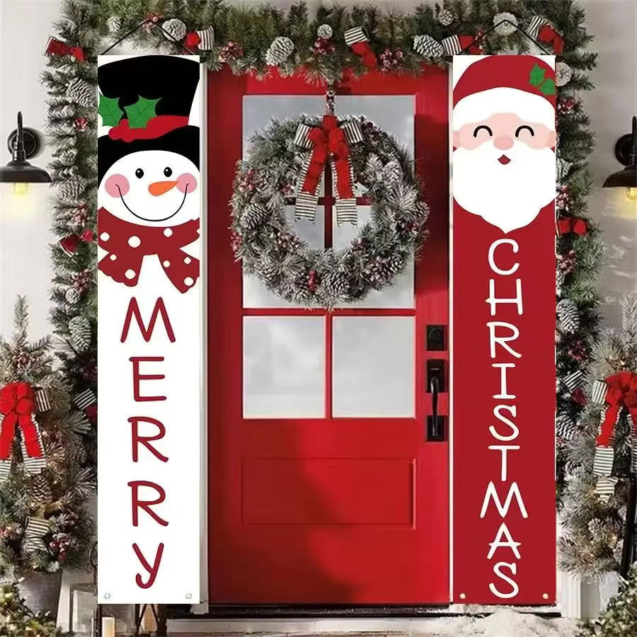 Runtow 2 Stück Weihnachtsmann und Schneemann Türbanner für Weihnachten und Neujahr, mehrfarbig, B: 30 cm, H: 180 cm - Bild 2