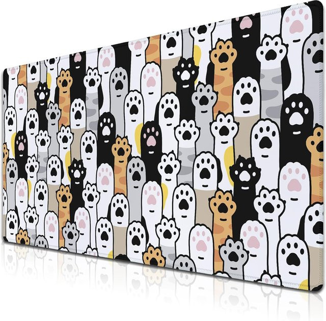 Niedrige Katzenpfoten-Schreibtischunterlage Multicolor – XXL wasserdichtes Gaming-Mauspad mit genähten Kanten und rutschfester Basis für Büro und Zuhause - Bild 1