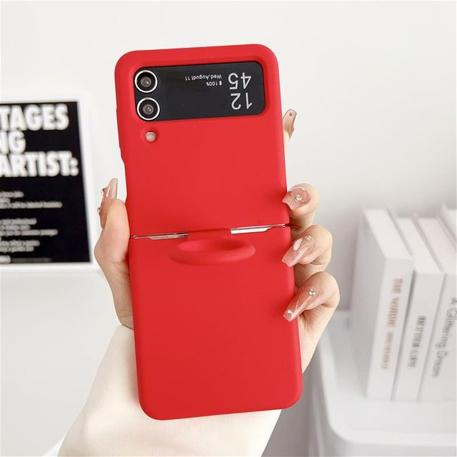 Samsung Galaxy Z Flip 7 6 5 4 3 Offizielle Flüssigsilikonhülle mit Fingerring in Rot - Bild 1