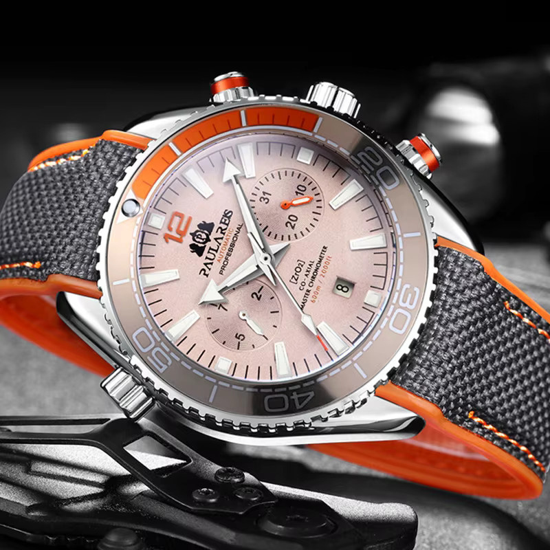 PAULAREIS P Armbanduhr Automatik, Edelstahl, Kautschuk, Silber, Herren - Bild 3