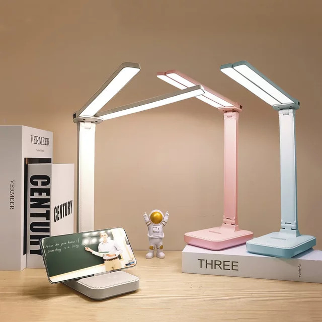 Weiße LED Schreibtischlampe mit 3 Dimmstufen, Touch-Steuerung und USB-Wiederaufladung, faltbare Tischlampe als Augenschutz-Nachtlicht für Schlafzimmer und Nachttisch - Bild 1