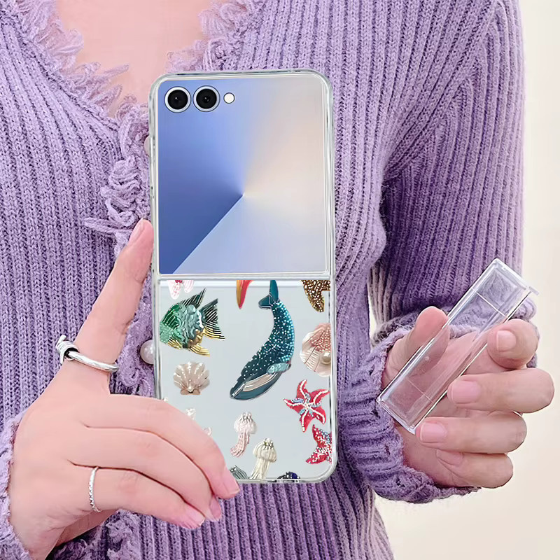 Transparente MOESOE Handyhülle mit Wal- und Delphin-Muster für Samsung Galaxy Z Flip 7, 6, 5, 4 und 3 - Bild 4